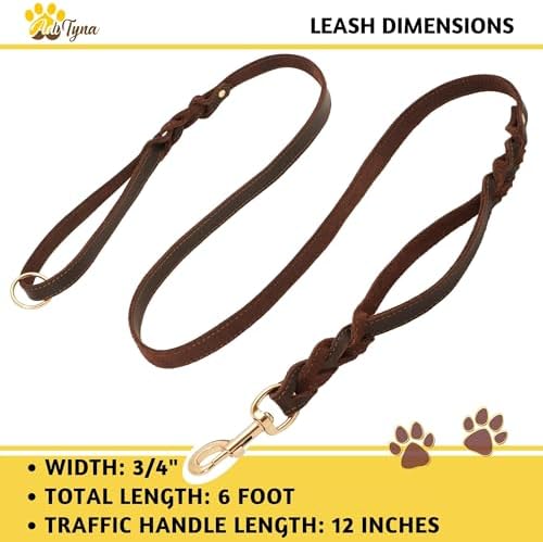 ADITYNA Leather Dog Leash with Traffic Handle, 6ft, Medium & Large Dogs - Image 2