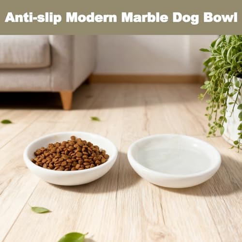 White Cat Bowl, Marble Food and Water Bowl for Cat and Small Dog, Heavyweight 1.5lb Non-Tip Pet Food Dish with Slip-Proof Pad, Premium Stone Feeder for Elegant Home Decor - Image 4
