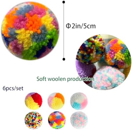 Assorted Color cat Toys for Indoor Cats, Woolen Yarn Puffs Pom Balls Interactive Kitten Chasing Toys Cat Chase Balls (6PCS) - Image 2