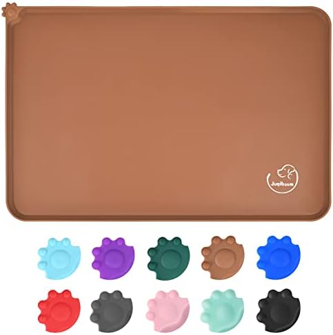 Silicone Waterproof Dog Cat Pet Feeding Mats, Non Slip, Easy Clean Pet Dog Cat Bowl Mats Placemat (18.5" x 11.5") Brown by Juqiboom