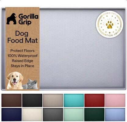 GORILLA GRIP Dog Food Mat, 100% Waterproof Silicone, 16x10 Light Gray by GorillaGrip