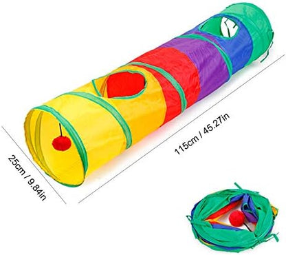 32Pcs Cat Toys Kitten Interactive Pet Toys Assortments, Foldable Rainbow Tunnel, Cat Feather Teaser Wand Interactive Feather Toy Fluffy Mouse Crinkle Balls Bell Play for Cat Puppy Kitty Kitten(2 way) - Image 2