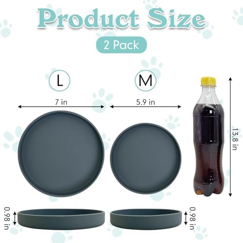 Silicone Dog Bowl Shallow Cat Food Bowls 7in Flat Puppy Plates Cute Whisker Fatigue Pet Feeding Dishes Set of 2 for Dry and Wet Food Indoor (Round Dark Grey) - Image 2
