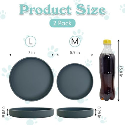 Silicone Dog Bowl Shallow Cat Food Bowls 7in Flat Puppy Plates Cute Whisker Fatigue Pet Feeding Dishes Set of 2 for Dry and Wet Food Indoor (Round Dark Grey) - Image 2