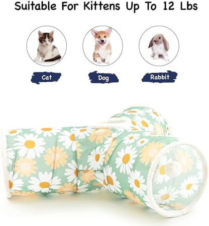 Tempcore Cat Tunnel, 3-Way Collapsible Toy for Indoor Cats, Daisy Green - Image 6
