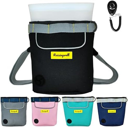 Raisingwell Dog Treat Pouch for Pet Walking and Training with Clicker 2 Cup Silicone Bag Small Fanny Pack Holder for Puppy Snack Dispenser Kit for Leash and Outdoor Use (Black) by Raisingwell