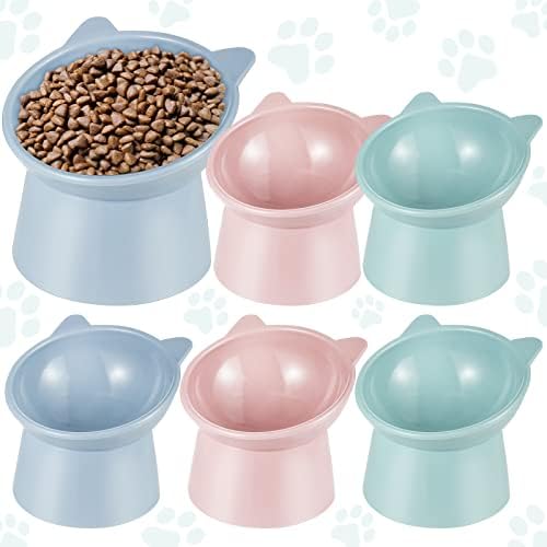 Hsei 6 Pcs Raised Cat Bowls Tilted Anti Vomit Pet Feeder, Bright Color by Hsei
