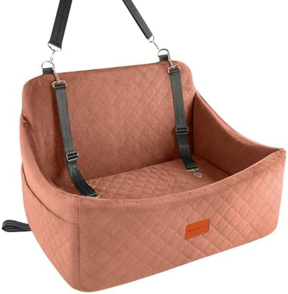 Wooaidagg Dog Car Seat for Medium & Large Dogs Up to 55lbs, Memory Foam Cushion, Washable Cover, Safety Straps & Non-Slip Base (Brown, Large) by WOOAIDAGG