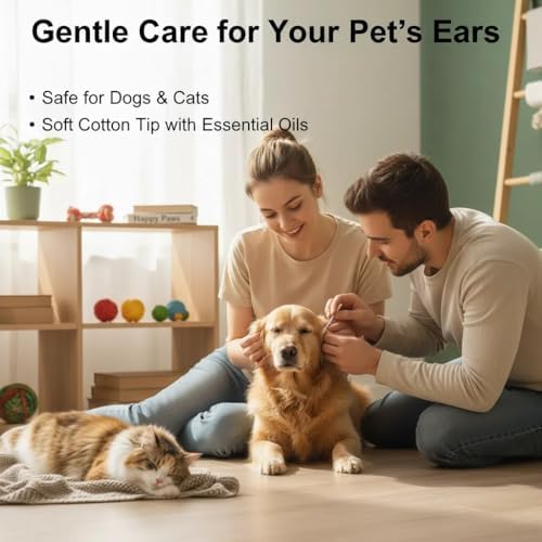 50 Pcs 2-in-1 Pet Ear Cleaning Cotton Swabs for Dogs & Cats - Essential Oil Infused Cat Ear Cleaner - Gentle Ear Wax Removal - Soothing Itch & Freshness - Individually Wrapped for Easy Use - Image 2