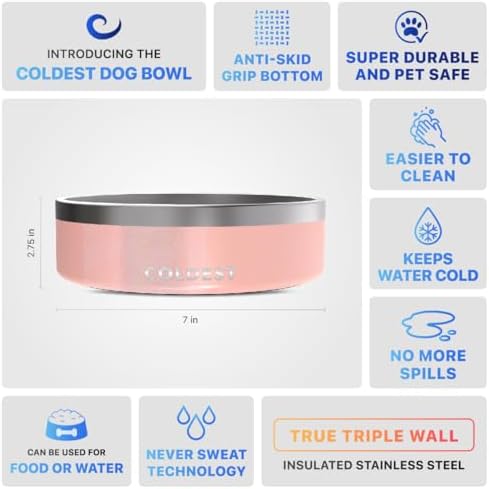 Coldest Dog Bowl - Anti Rust Metal, Non Slip, 3 Layers Insulated Stainless Steel Dog Bowls - Spill Proof & Heavy Duty - Water Bowl for Dogs, Cats & Pets, Dish Washer Safe (42 oz, Forever Pink Glitter) - Image 5