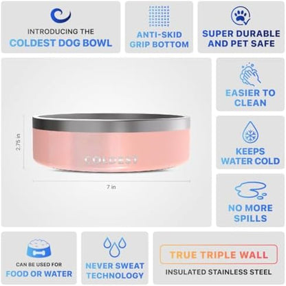 Coldest Dog Bowl - Anti Rust Metal, Non Slip, 3 Layers Insulated Stainless Steel Dog Bowls - Spill Proof & Heavy Duty - Water Bowl for Dogs, Cats & Pets, Dish Washer Safe (42 oz, Forever Pink Glitter) - Image 5