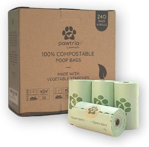 Pawtria Home Compostable Dog Poop Bag Rolls, 240 Bags, 16 Rolls by Pawtopia