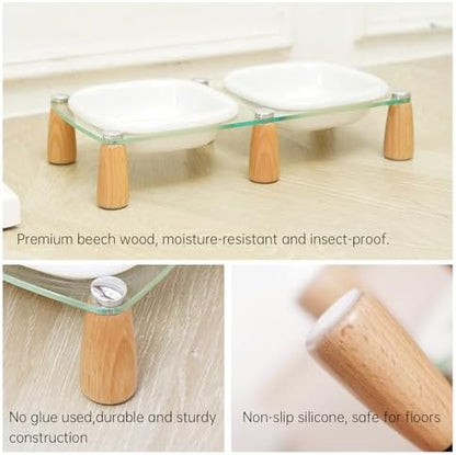 Raised Ceramic Pet Bowls with Beech Wood and Acrylic Stand, 13.5 OZ, Set of 2, for Cats and Small Dogs - Image 6