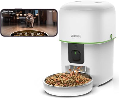 Automatic Cat Feeder with Camera - 5G WiFi Auto Cat Food Dispenser, 1080P HD Video with Night Vision, 1-15 Meals, 1-99 Portions, 2-Way Audio, Keeps Food Fresh, Timed Pet Feeder Also for Dogs by Yuposl