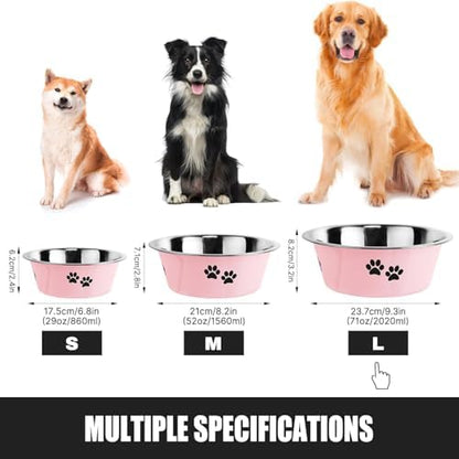 Stainless Steel Dog Bowls, Nonslip Rubber Bottom No Spill Proof Skid Metal Insulated Dog Bowls for Large Medium Small Breed Dogs (Pink, 8.5 Cups/71 OZ) - Image 6