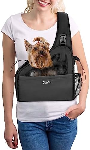 SlowTon Dog Sling Carrier, Hands Free Hard Bottom for Small Dogs up to 6 lb by SlowTon