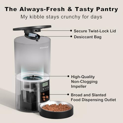 Automated Cat Feeder,Clear 4.2L Dry Food Dispenser with Single Bowl,Programmable Timed Pet Feeder for Up to 6 Daily Meals,10-Second Voice Message & Dual Power Backup (Black, 4.2L Press Version) - Image 7