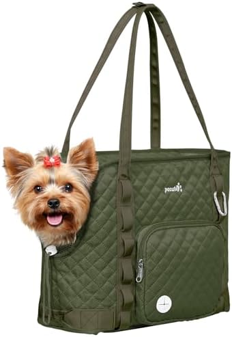 Pecute Dog Purse Carrier, Dog Carrier with Pockets for Small Dogs, Fits Dogs 5 lbs to 9 lbs, Cat and Puppies Tote Bag, Outing, Travel, Vet, Green by pecute