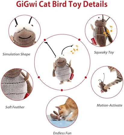 Gigwi Squeaky Cricket Cat Toy,Interactive Cat Toys Electronic Motion Activated Bug Sound，Automatic Cats Play Squeaky Toy for Indoor Fun - Image 2