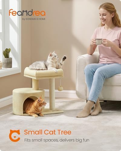 Feandrea Cat Tree, 18.5-in Small Cat Tower, Cute Kittens Condo, Sand Beige - Image 2