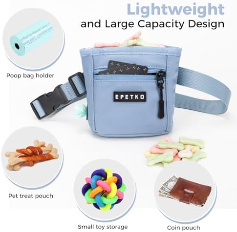 Dog Treat Pouch, Powerful Magnet Closure Device Dog Training Treat Bag Large Capacity Pet Treat Pouch with Poop Bag Dispenser Treat Bag for Dog Training with Metal Waistband Clip (Light Blue) - Image 4