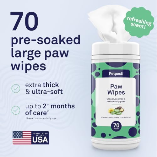 Petpost Large Paw Wipes for Dogs | 70 Count Dog Paw Cleaner Wipes with Aloe Vera, Witch Hazel & Cocoa Butter | Gentle Pet Wipes for Paws | Ultra Soft Cotton Pads - Image 6