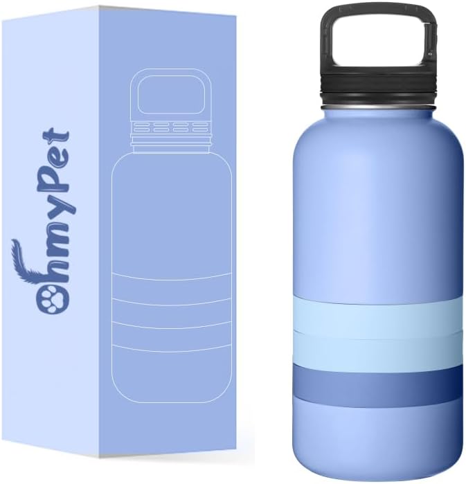 OhmyPet Pet Water Bottle Station with 3 Bowls and 32oz Bottle, Pink or Blue, for Dogs