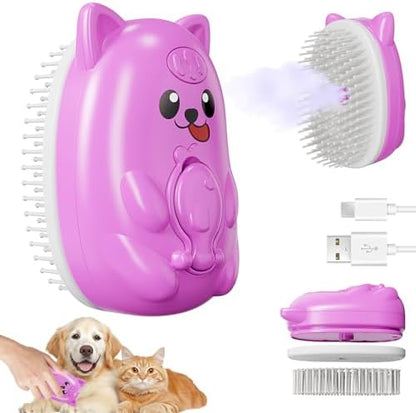 3 in 1 Cat Steam Brush for Shedding, Pet Steam brush for Dog & Cat Shedding & Grooming, for Long & Short Haired Pets, Spritz Defur Comb (rose red) by BeiyoQSZ