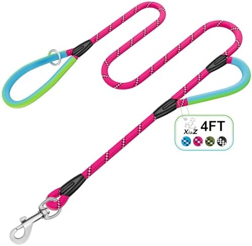 Dog Leash Heavy Duty 4/5/6ft XiaZ 2 Handles Dog Leashes for Medium Large Dogs 1/2 Inch 1000lb Strength Reflective PVC Waterproof-Handles Metal Hook Dual-Handle Rope Leash Nighttime Safety by XiaZPet