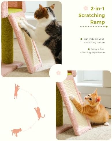 MUTTROS Flower Cat Tree 47.2" Multi-Level Cat Tower with Sisal Covered Scratching Posts, Cute Cat Condo for Indoor Small Medium Cats, Pink Top Perch, Fluffy Ball, Pink - Image 2