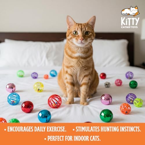50-Pack Cat Toy Balls with Bells 1.6” Plastic Lattice Jingle Balls for Indoor Cats and Kittens Colorful Interactive Chasing and Batting Toys for Active Play - Image 5