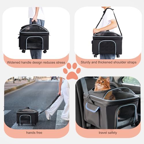 4-in-1 Cat Car Seat and Cat Carrier with Removable Wheels Booster Car Seats for Small Dogs Cats Comes with Shoulder Strap Clip-On Safety Leash and Thickened Pads, Pet Travel Carrier Bed up to 15lbs - Image 3