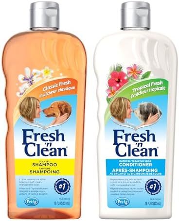 Fresh ’n Clean Scented Shampoo, Classic Fresh Scent (18 oz) + Oatmeal ’n Baking Soda Conditioner, Tropical Breeze Scent (18 oz) by PetAg