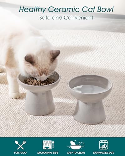 vancasso 2-Pack Extra Wide Elevated Cat Bowls, Ceramic Raised Cat Bowls - Image 3
