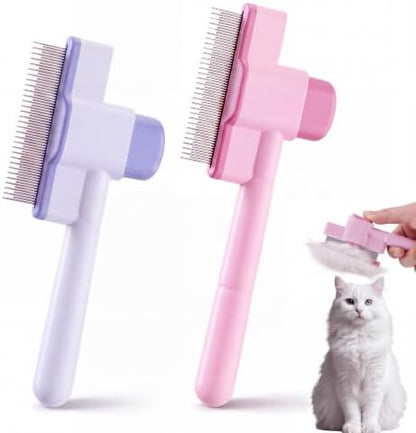 Pet Comb-2 Pack Release Button Grooming Brush for Cats&Dogs Flea Comb,Cleaning Removal Comb Pet Hair Gentle,Kittens Pet Comb to Groom Hair and Knots by OCTKITE