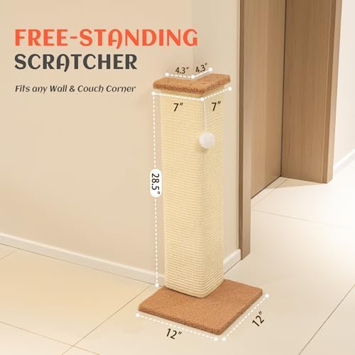 PETKARAY Couch Corner Cat Scratcher, 28.5" Sisal Scratching Post for Indoor Cats, Corner Wall Scratch Pad for Furniture Protection, Plush Base, Large - Image 7