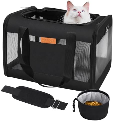 YUNIQUE Soft-Sided Cat & Dog Carrier for Pets Up to 15 Lbs, Airline Approved Collapsible Travel Puppy Carrier with Lightweight Fabric Design (Black) by YUNIQUE