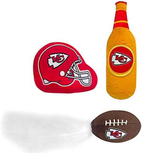 Best Plush CAT Toy - NFL Kansas City Chiefs Complete Set of 3 Piece Cat Toys Filled with Fresh Catnip. Incld: 1 Helmet Cat Toy, 1 Football Cat Toy with Feathers, & 1 Beer Bottle. Beautiful Team Logos - Image 6
