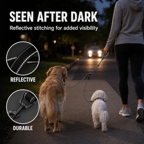 Tallew Double Dog Leash No Tangle 360° Swivel Dual Dog Walking Leash, 3-in-1 Adjustable Waist Belt with Shock Absorbing Reflective Bungee for Training, Running and Walking(18-120 Lbs, Black) - Image 5