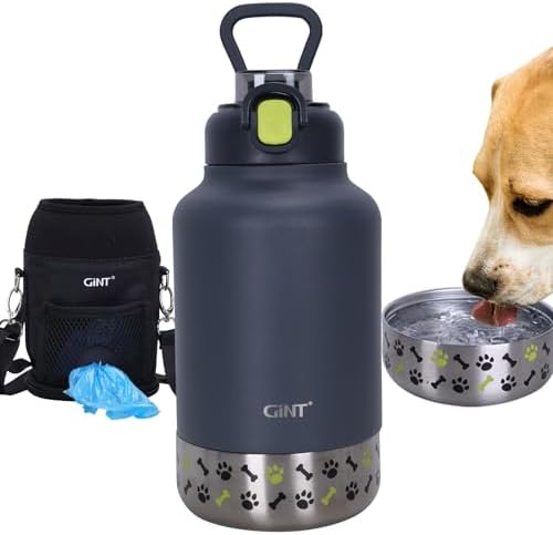 GiNT 37oz / 1.1L Insulated Dog Water Bottle with Carrying Case, Dark Grey by WelcometoGiNT