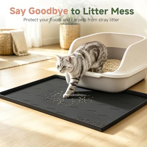 Songrey Silicone Cat Litter Mat 24" x 16", Large Litter Trapping Mat, Black - Image 3