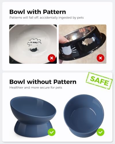 LoeJan Elevated Cat Food Bowl, 5 Oz Ceramic Raised and Tilted Water Bowl, Anti Vomiting and Protect Pets' Spines Dishes for Small Dog, Fat Faced Cat, Kitten (Deep Blue, 2 Pack | 5 OZ) - Image 3