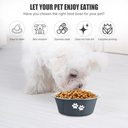 Stainless Steel Dog Bowls, Nonslip Rubber Bottom No Spill Proof Skid Metal Insulated Dog Bowls for Large Medium Small Breed Dogs (Grey, 3.6 Cups/29 OZ) - Image 2