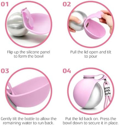 Portable Dog Water Bottle for Walking, 10oz Stainless Steel Pet Water Dispenser with Foldable Silicone Bowl, Leak-Proof Puppy Water Bottle for Small Dogs&Cats,Travel Hiking Outdoor Use(Pink) - Image 5