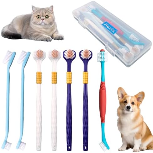 9 Pcs Dog Toothbrush Set, Three Sided Pet Toothbrush Brush,360º Pet Toothbrush Soft Nano Bristles Tooth Brush for Cat Dog Puppy Kitten Dental Care by JiaxixofPetSupplies