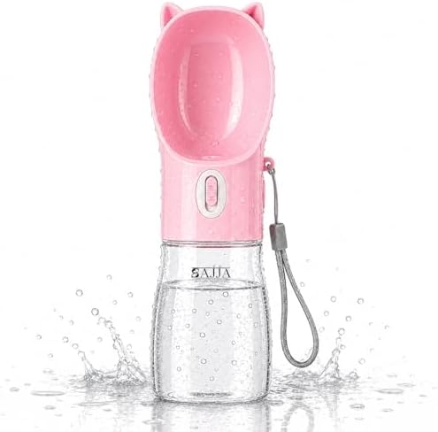 Dog Water Bottle Dispenser 380ml – Leak-Proof Lock, One-Hand Operation | Portable Pet Travel Water Bottle with Built-in Bowl | Pink- Don't Forget to Claim Your by SajjaPetPronto