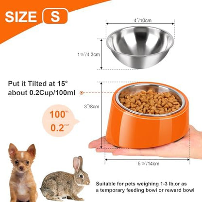 Tilted Dog Bowl Non-Slip & Non-Spill Pet Feeder with Elevated Detachable Melamine Stand, Easy to Get Food Dog Dish, S/100ml Orange - Image 2