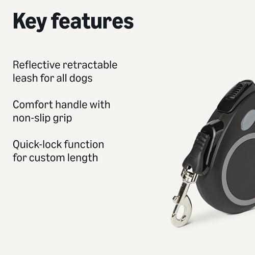 Amazon Basics Reflective Retractable Dog Leash, 16.4 Ft Tape Leash for Dogs Up to 110 Lbs, Non-Slip Comfort Grip, Quick-Lock, Large, Black - Image 2