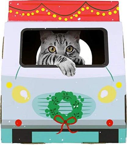 American Cat Club Christmas Cat House & Cat Scratcher w/Bonus Catnip Included - Image 4