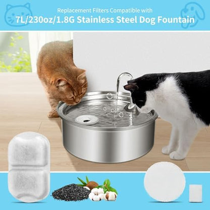 8 Set Dog Fountain Filter Replacement for 7L/230oz/1.8G Stainless Steel Dog Water Dispenser, YOIHABV Cat Fountain Filters, Triple Filtration Pet Water Filter, Replacement Filters and Sponges - Image 2